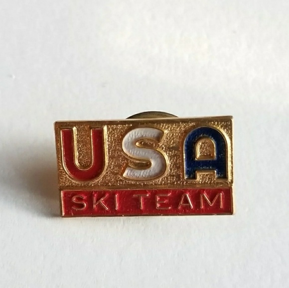 Relisted - Vintage USA Ski Team lapel pin US skiing gold tone brooch - Picture 2 of 4